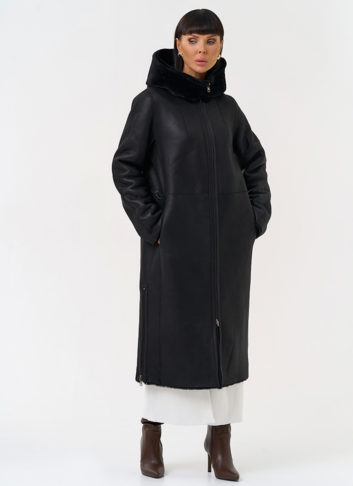 Натуральная двухсторонняя дубленка с капюшоном