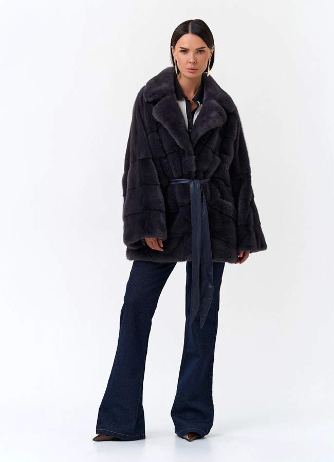 Шуба из меха норки с английским воротником модель № 33698 в рассрочку