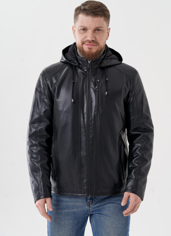 Мужская куртка из эко кожи с капюшоном 