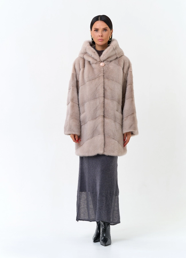 Шуба из норки с капюшоном модель № 27576 в рассрочку фото