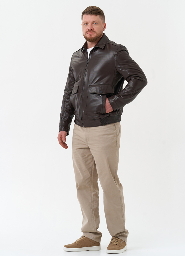 Мужская куртка из натуральной кожи коричневого цвета модель № 30069 универмаг малина