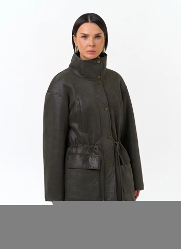 Женская дубленка из эко замши фото