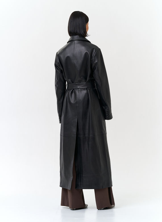 Женский длинный плащ из натуральной кожи