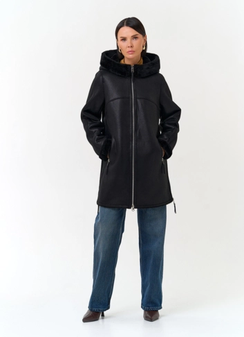 Женская дубленка из эко замши фото