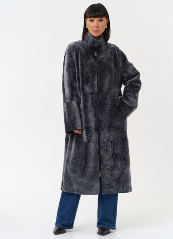 Женская двухсторонняя дубленка с воротником стойкой Женская двухсторонняя дубленка с воротником стойкой