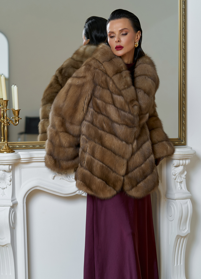 Женская шуба из куницы с воротником шаль модель № 31727 универмаг малина