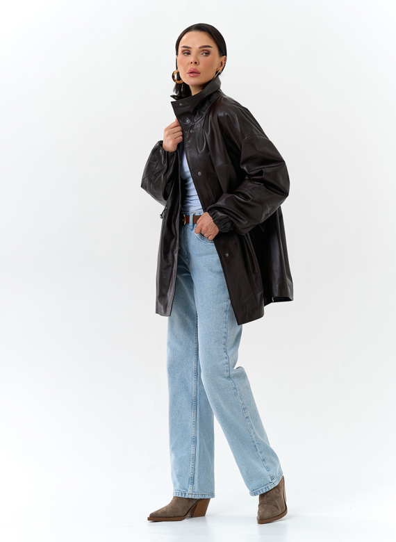 Куртка из натуральной кожи с воротником стойка