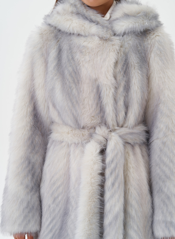 Длинная эко шуба с градиентом