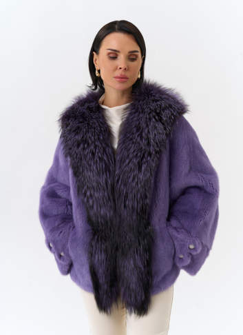 Шуба из норки с отделкой из меха чернобурки