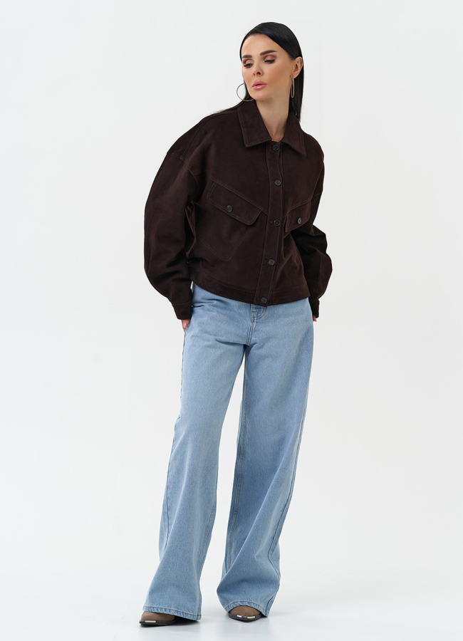 Женская куртка из натуральной замши коричневого цвета модель № 30321 универмаг малина