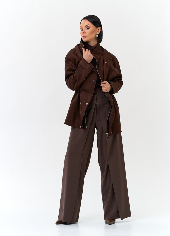 Женская куртка из эко замши с воротником стойкой модель № 32796 универмаг малина