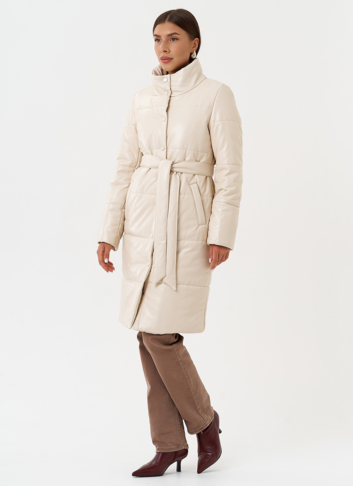 Пуховик из эко кожи на био пухе