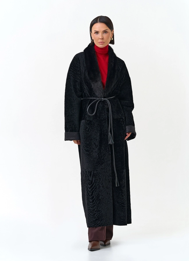 Женская двухсторонняя дубленка с воротником из меха норки модель № 34220 в рассрочку фото