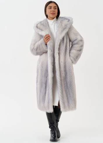 Длинная эко шуба с градиентом