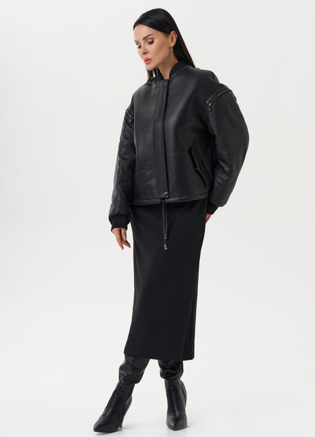 Кожаная дубленка с акцентными молниями модель № 28118 универмаг малина