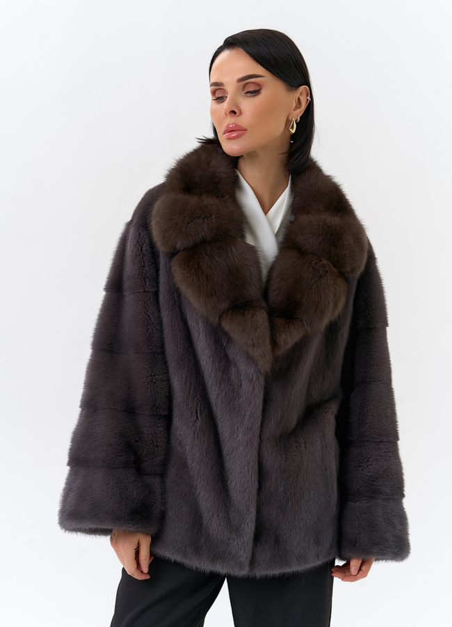 Куртка из меха норки с английским воротником из меха куницы модель № 32500 универмаг малина