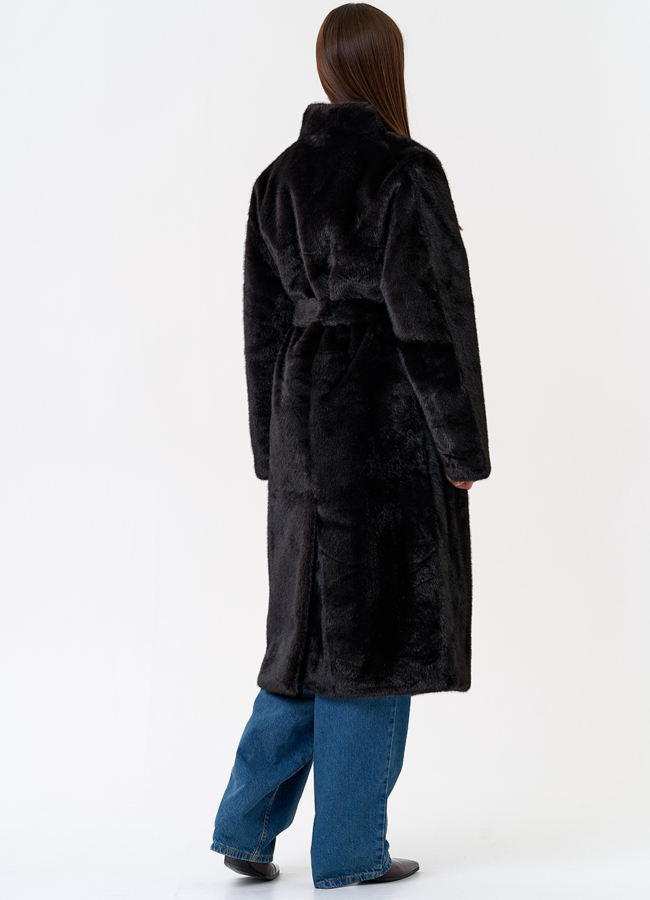 Женское пальто из эко меха с воротником шаль модель № 31255 в кредит