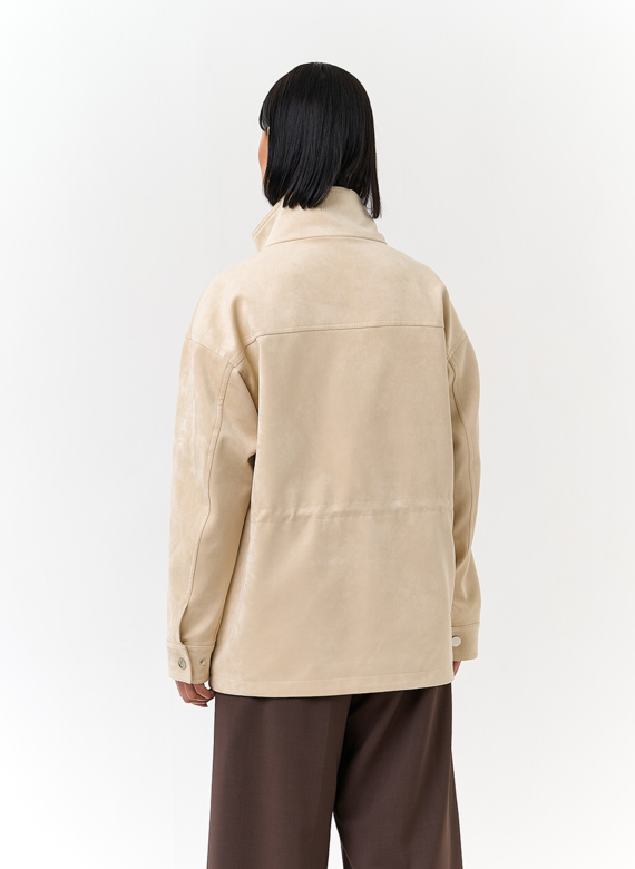 Женская светлая парка из эко замши