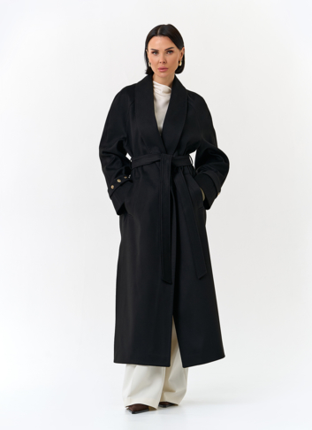 Женское длинное пальто с поясом