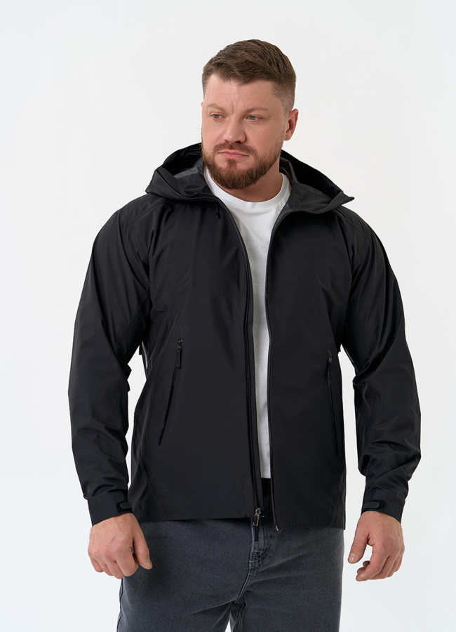 Мужская ветровка черного цвета модель № 32655 меха малина