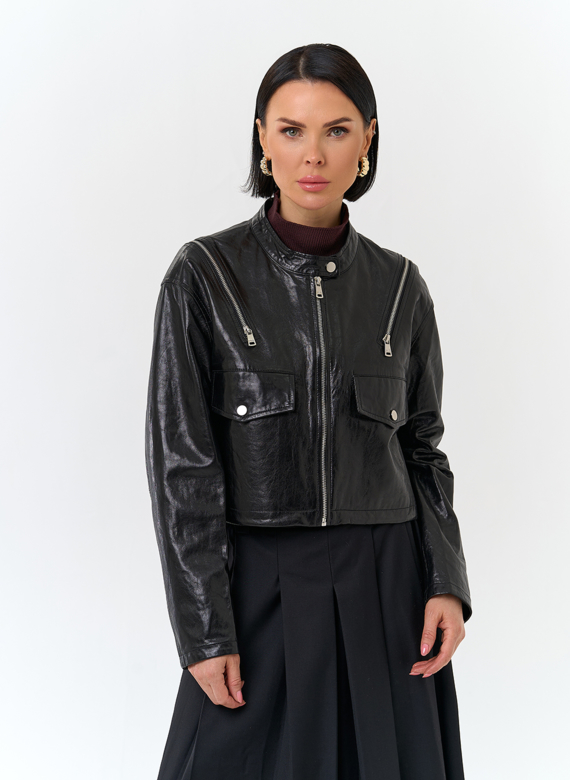 Куртка из натуральной кожи с декоративными молниями