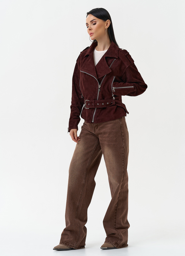 Женская куртка из натуральной замши с поясом модель № 30363 универмаг малина