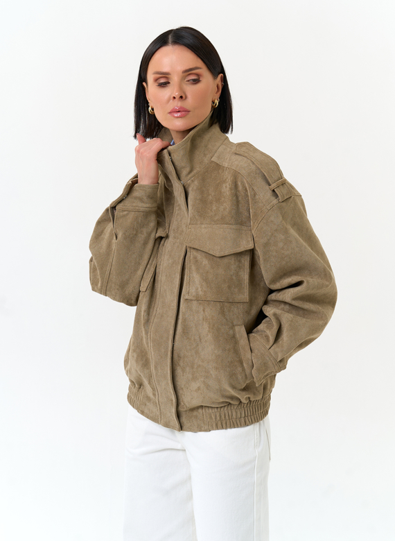 Женская куртка бомбер из эко замши