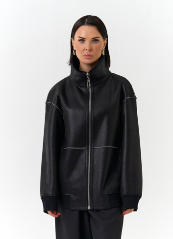 Женский бомбер из эко замши черного цвета
