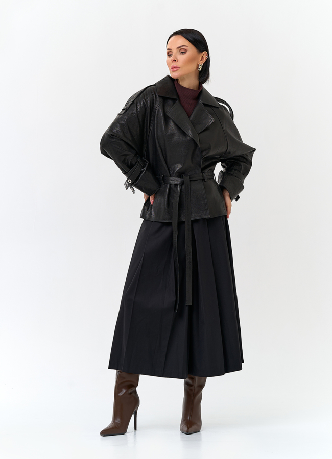 Женская куртка из натуральной кожи с поясом модель № 32886 в кредит