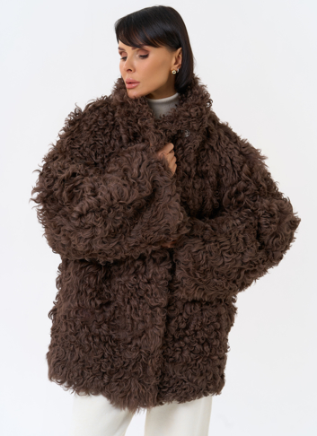 Женская двухсторонняя дубленка с воротником стойкой 