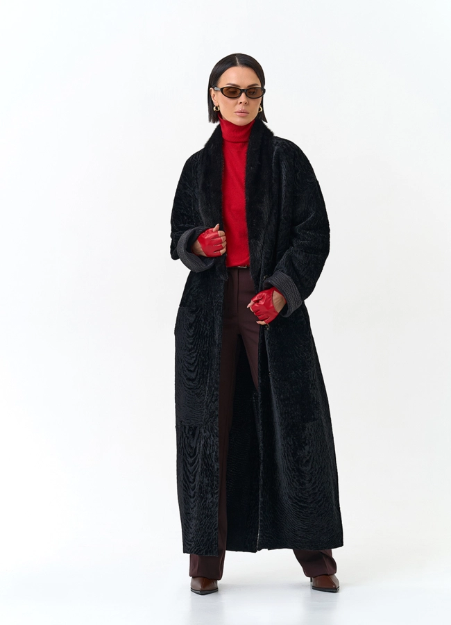 Женская двухсторонняя дубленка с воротником из меха норки модель № 34220 в кредит фото