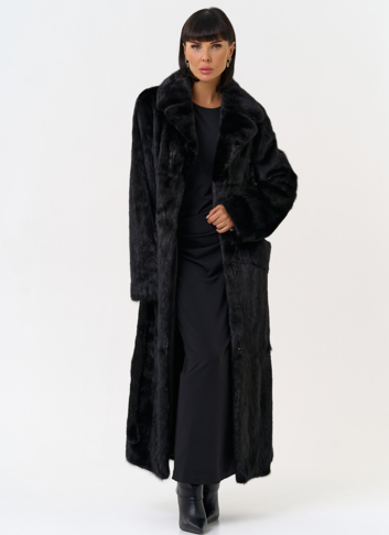 Длинная шуба из меха норки в черном цвете