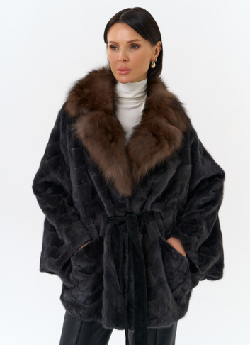 Шуба из меха норки с воротником из меха лисы