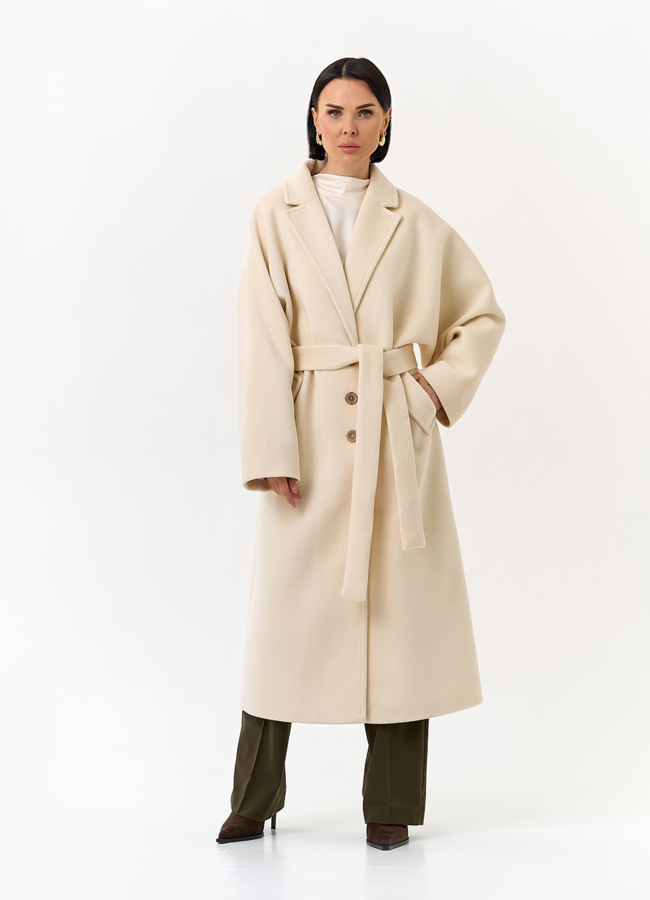 фото Женское свободное пальто с поясом модель № 32816