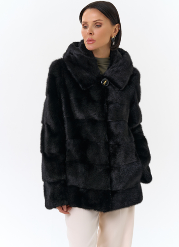 Укороченная норковая шуба черного цвета 2 в 1