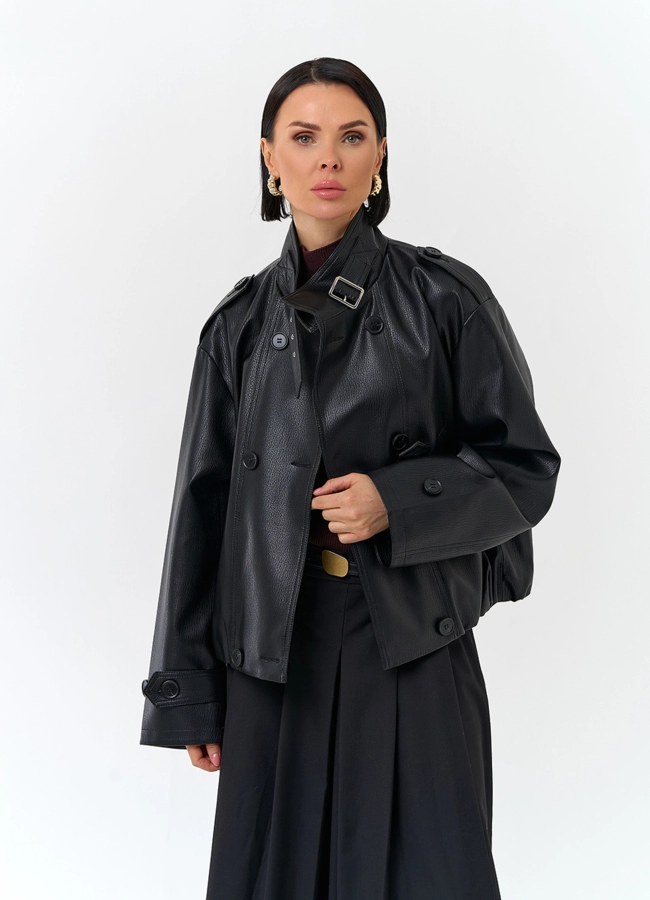 Женская куртка из эко кожи черного цвета модель № 32738 универмаг малина
