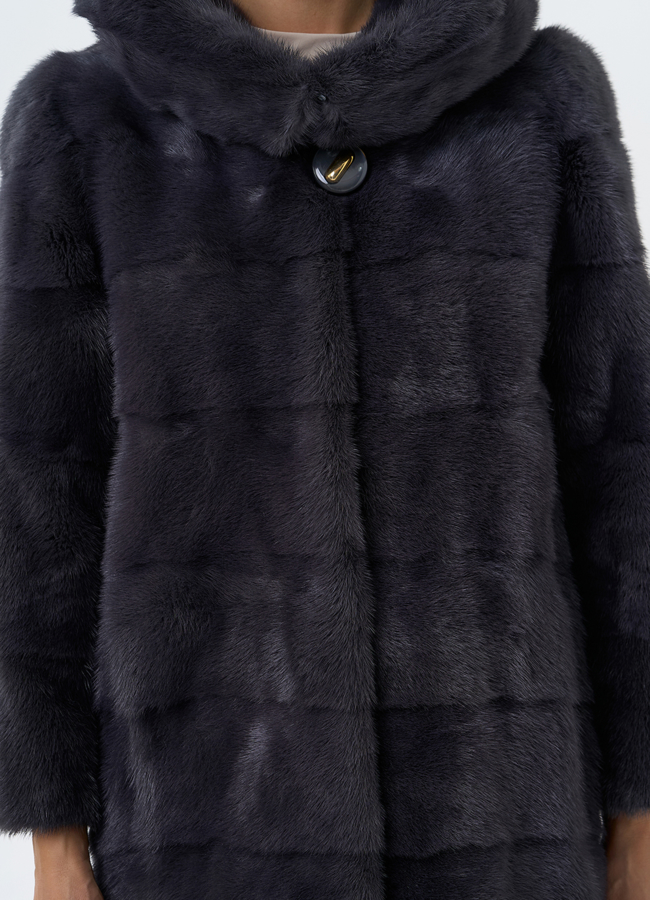 Норковая шуба в цвете графит с капюшоном  модель № 24954 универмаг малина