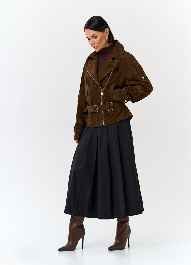 Женская куртка из натуральной замши с поясом модель № 32887 универмаг малина