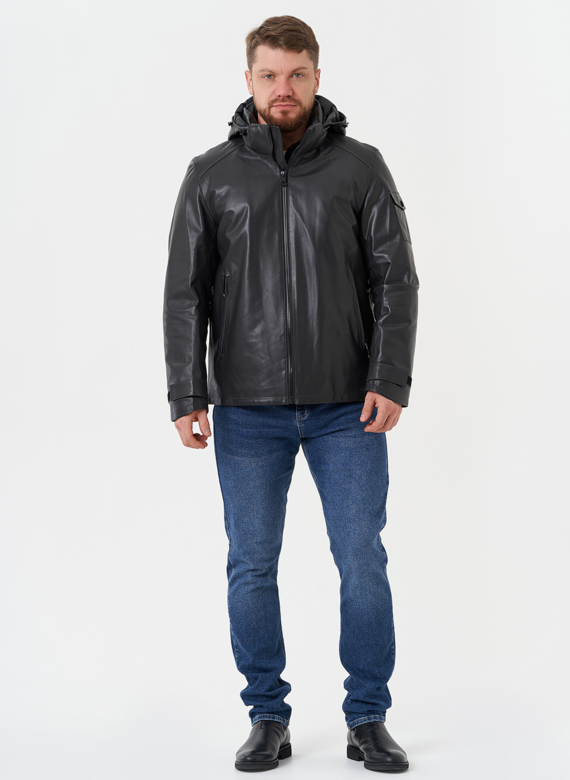 Куртка из натуральной кожи с капюшоном