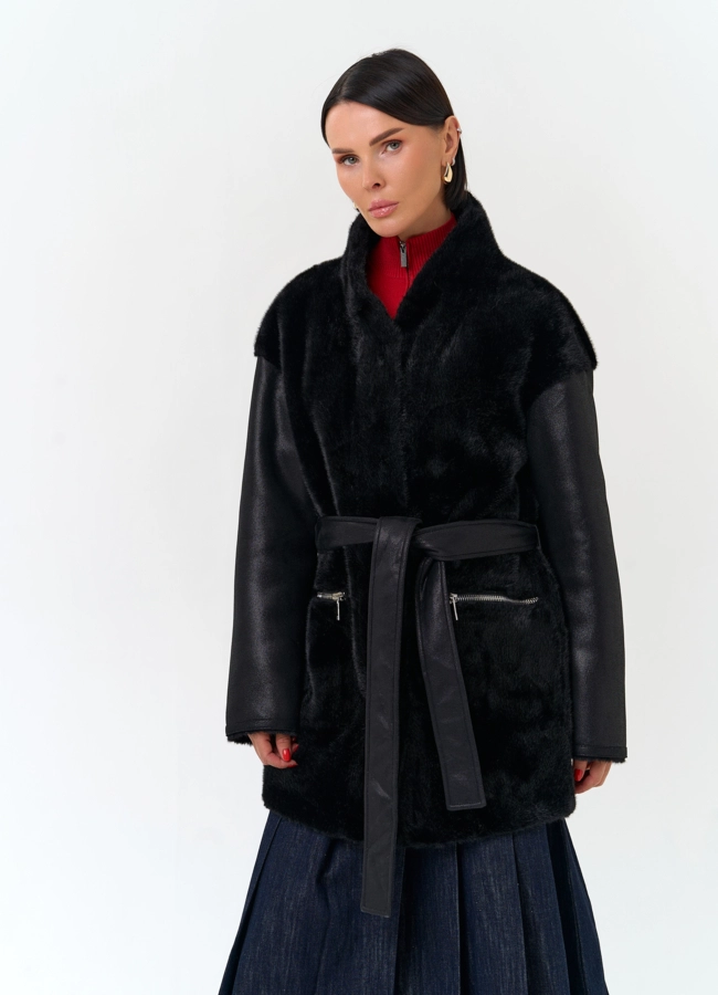 Женская дубленка из эко меха модель № 33897 универмаг малина