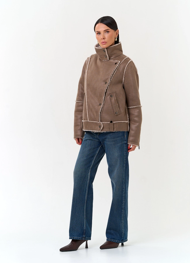 Женская дубленка из эко замши модель № 33908 универмаг малина