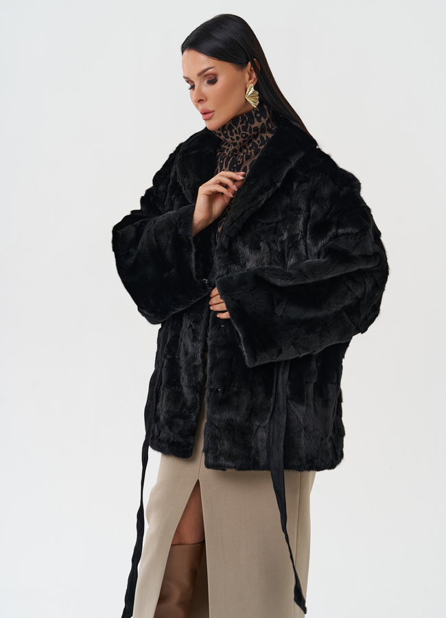 Шуба из меха норки с поясом модель № 28585 универмаг малина