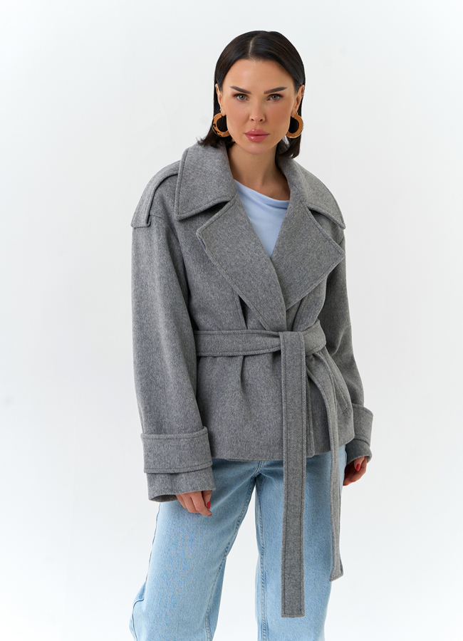 Женское укороченное пальто с английским воротником модель № 32651 меха малина