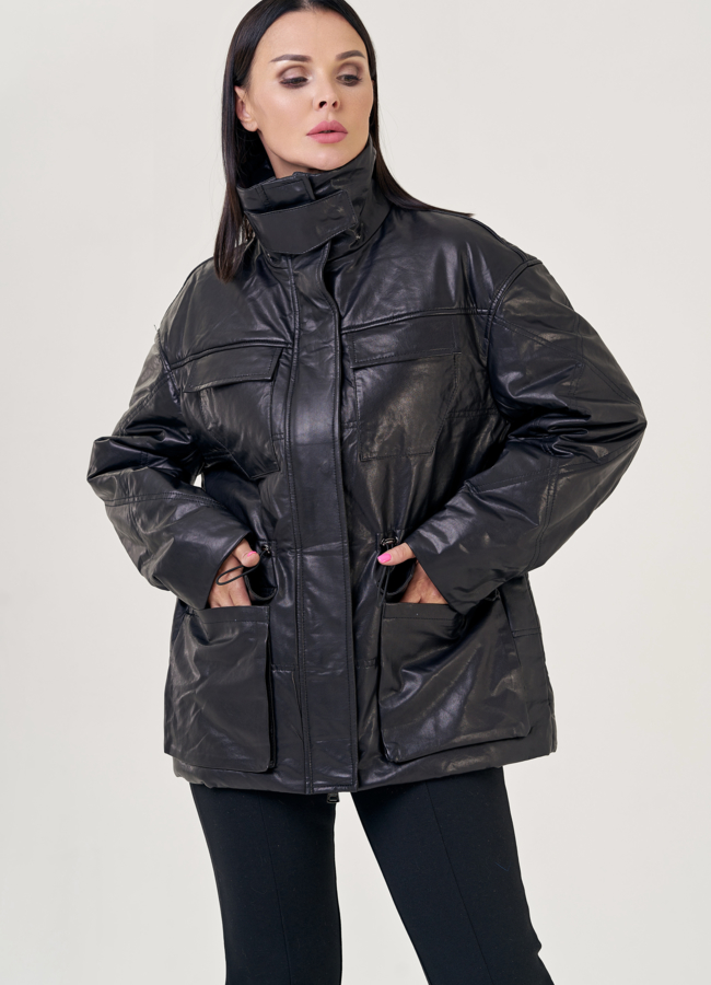 Женская кожаная куртка с капюшоном  модель № 23259 в кредит