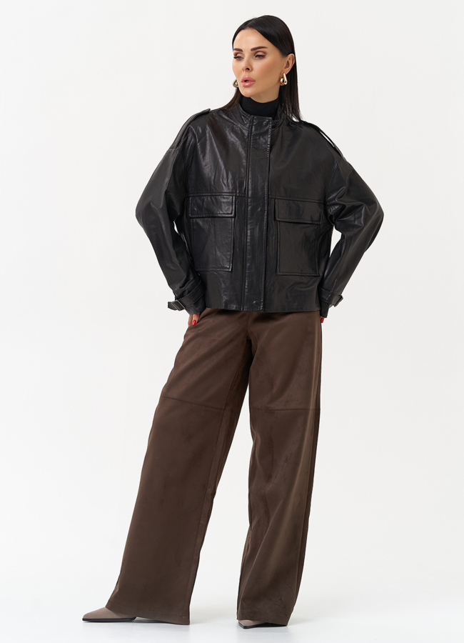 Женская куртка-рубашка из натуральной кожи  прямого силуэта модель № 22338 универмаг малина