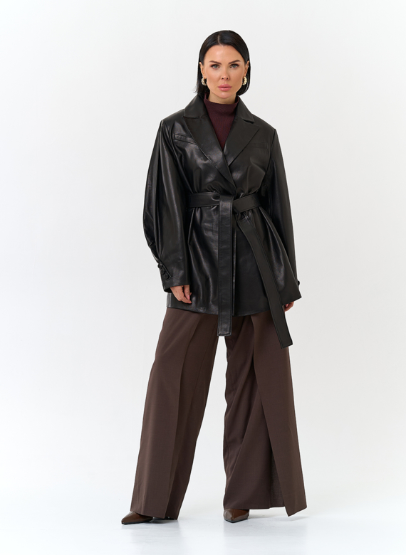 Жакет из натуральной кожи с поясом