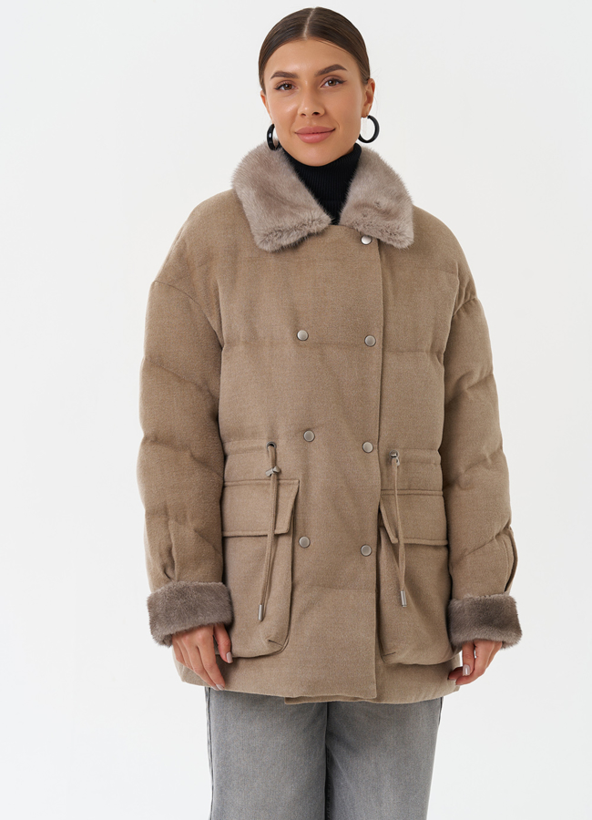 Полупальто с отделкой из меха норки модель № 28834 в кредит