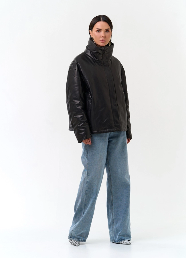 Куртка - пуховик из натуральной кожи модель № 34110 в рассрочку фото