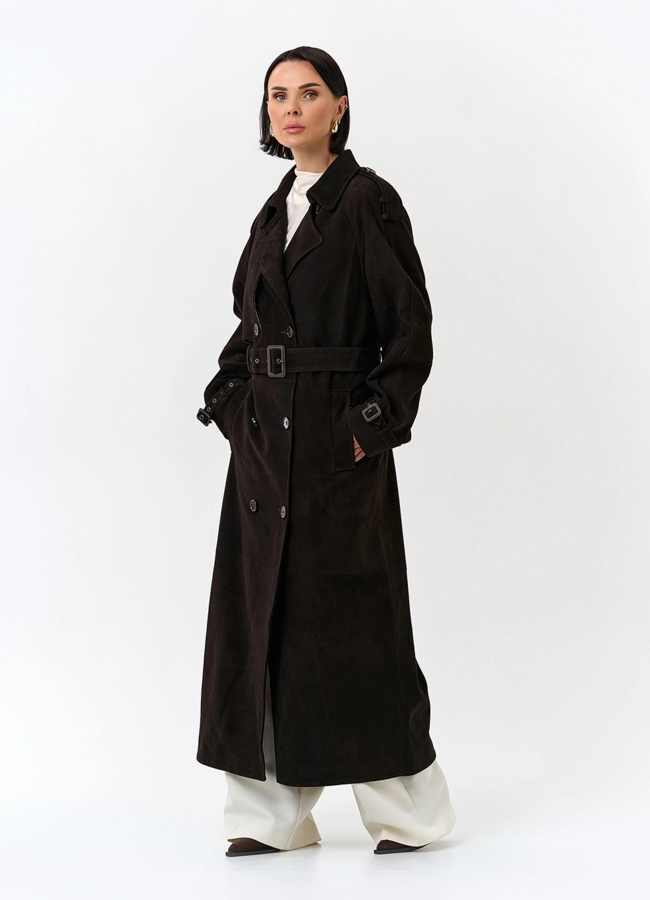 Женский длинный плащ из натуральной замши модель № 32900 универмаг малина