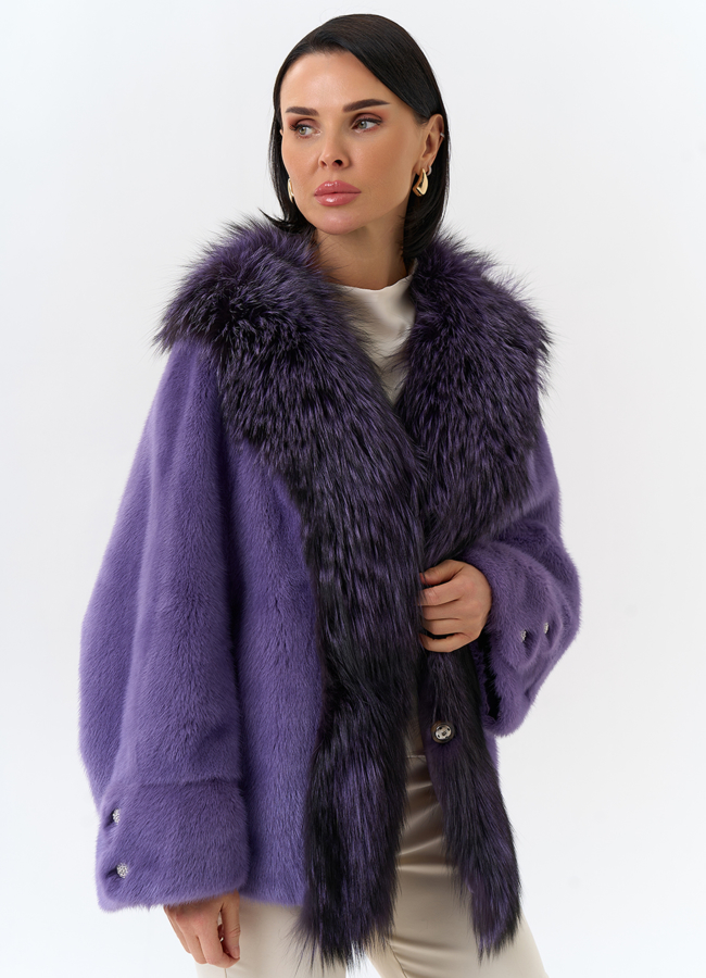 Шуба из норки с отделкой из меха чернобурки модель № 31177 универмаг малина